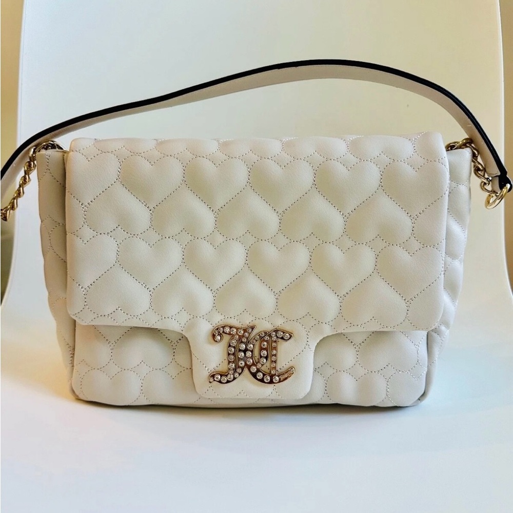 Juicy Couture Cream Quilted Shoulder Bag with Heart Pattern